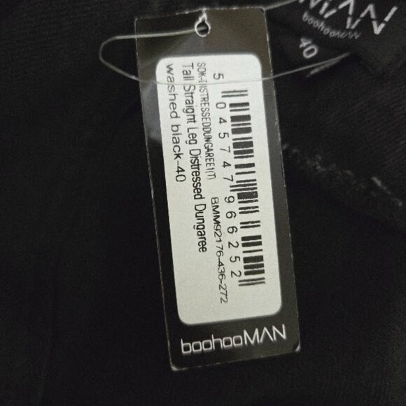 NWT Tall Black straight leg distressed dungarees for men sz 40 - Picture 8 of 8